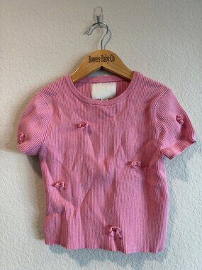 Zara Pink Ribbed Knit Top with Bows 9/10